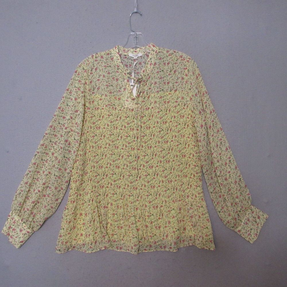 Pleione Top Large Yellow Floral‎ Ditsy Accordion Pleat Boho Romantic NWT